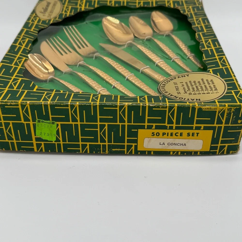 Vintage National Silver Co 23K Gold Electroplate Flatware Set 50 Pc Service 8